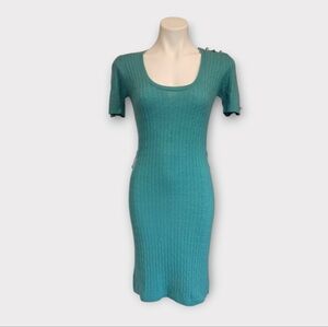 Betsey Johnson Vintage Y2K Teal Wool Cashmere Short Sleeve Sweater Dress